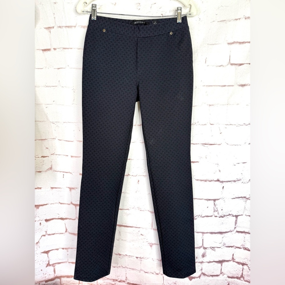 INSIGHT Size 4 Midnight Blue Jacquard 26” Waist Pull On Dress Slacks - Picture 3 of 13